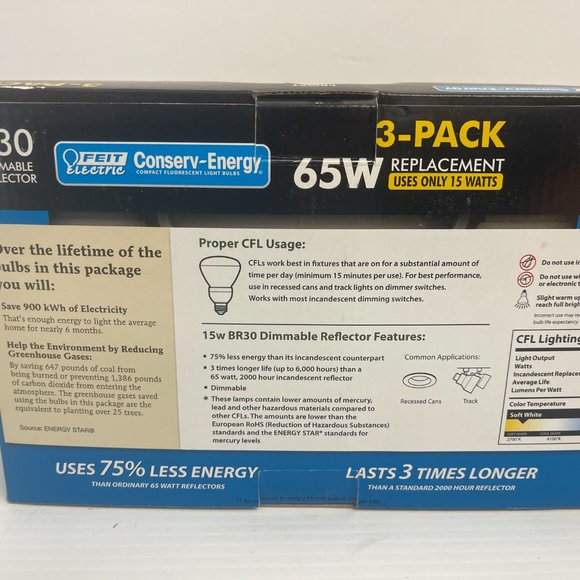 3pk Feit R30 Light Bulbs- Dimmable Frost Reflector Recessed Flood R30 65W... 896 - Picture 3 of 7